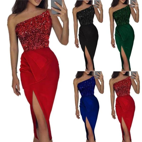 Vestidos casuales Red Sexy Vestido para mujeres de verano Falda larga con lente de lentejuelas con una noche de ida y noche