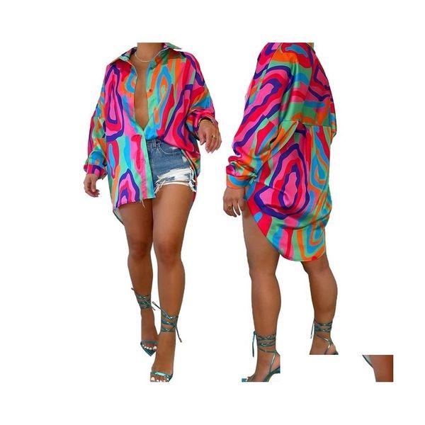 Robes décontractées Designer de détail Femmes Chemise Tie Dye Imprimer Mode Cardigan Robe Drop Delivery Vêtements Vêtements pour femmes Dhmym