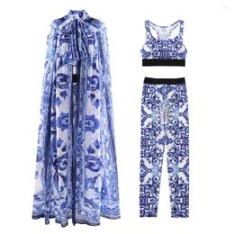 Casual jurken retro blauwe en witte porseleinen print cape mantel jas dames taille -loze kleine suspener top zomer slanke tas heup bodeming