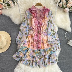 Robes décontractées rétro à imprimé floral élégant robe en mousseline