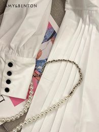 Casual jurken Retro hoogwaardige witte jurk voor dames Lente en herfst Commuter-stijl Modieus temperamentoverhemd Geplooid stiksel