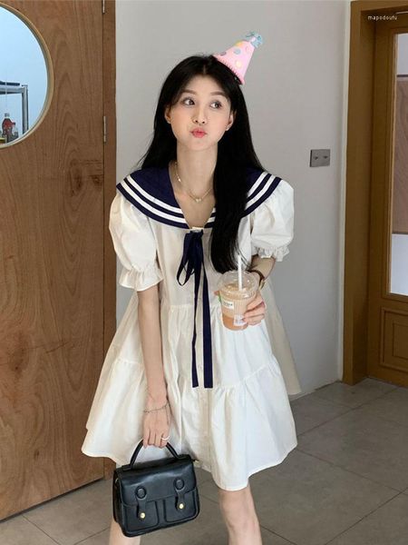 Vestidos casuales Retro Ins Navy Collar Vestido suelto Mujer Japonés Harajuku Damas Ulzzang Femenino Coreano Ropa linda para mujeres