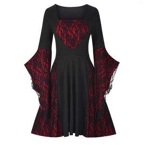 Robes décontractées Robe gothique médiévale rétro Halloween femme manches évasées dentelle mousseline de soie patchwork costume de soirée robe de soirée