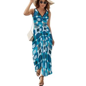 Robes Décontractées Rétro Mod Robe Carrée Imprimé Abstrait Vintage Maxi Col En V Boho Plage Longue Taille Haute Esthétique Grande Taille VestidoCasual