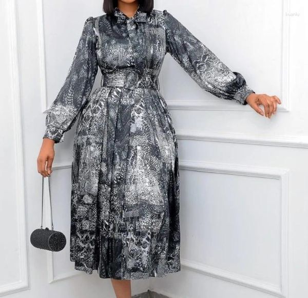 Robes décontractées Style rétro 2024 pour femmes printemps été jupe longue à manches haute taille imprimée banquet fête robe de longueur moyenne