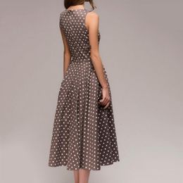 Casual jurken retro zomerjurk mouwloze o-neck tanktop dames elegante dunne dun een midden kalf casual jurk 230410