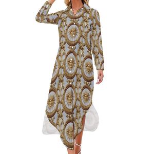 Robes décontractées Rétro Symbole Robe en mousseline de soie Le Roi Soleil Vintage Esthétique Femmes Sexy Imprimé Robes Grande Taille 4XL 5XLCasual