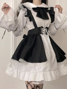 Vestidos casuales Retro mujer traje de sirvienta Anime vestido largo 2023 negro blanco delantal Lolita café disfraz Cosplay