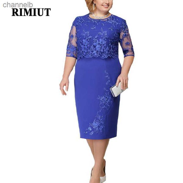 Robes décontractées Rimiut Plus La Taille 5XL 6XL Femmes D'été Automne Robe Élégante Robe En Dentelle Femme Bleu Soirée Robes Robe Grande Taille Fat MM L230520