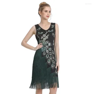 Robes décontractées Roaring 20s Vintage Peacock Style Années 1920 Flapper Gatsby Soirée Robe De Bal Plus Taille S-XXXL