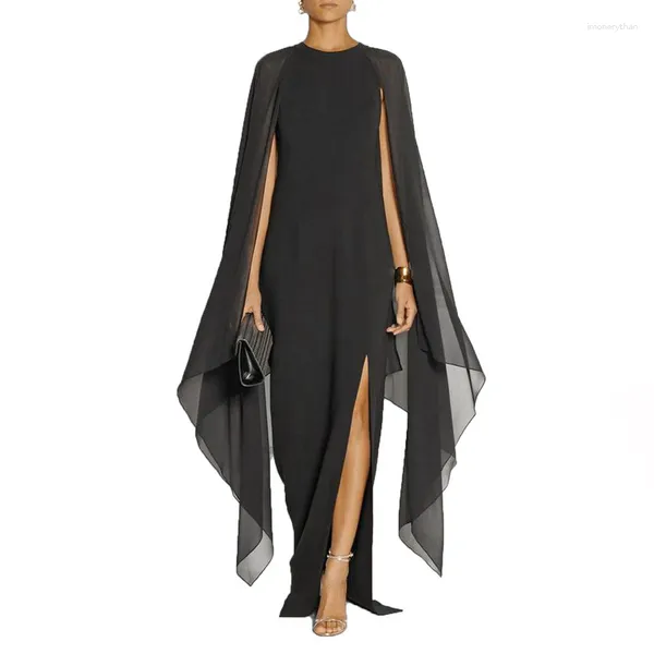 Vestidos casuales Robe Femme Summer Maxi Para Mujer Vestidos De Mujer Vacation Chiffon Cape Long Dress Mujer High Slit Feminin