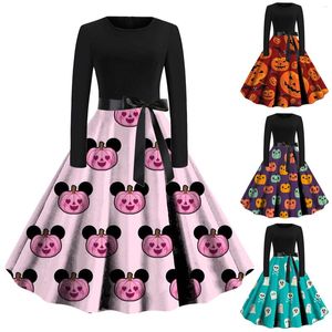 Casual Jurken Gewaad Gothic Schedel Vleermuis Print Voor Vrouwen Lange Mouw Cocktail Party Halloween Jurk Vintage Rockabilly Pin Up Avond