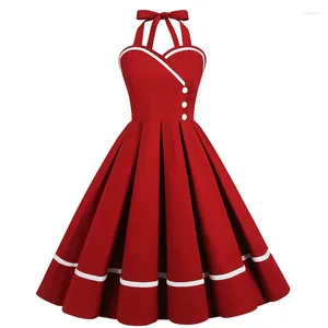 Robes décontractées Robe Pin Up Rockabilly Party 50s 60s Femmes Plissée Sans Bretelles Coton Rouge Vert Rose V Cou Femme Robe Vintage