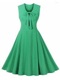Casual jurken rockabilly zomer dames mouwloze vintage swing elegante solide kleur vrouwelijke mode retro strand a-line jurk