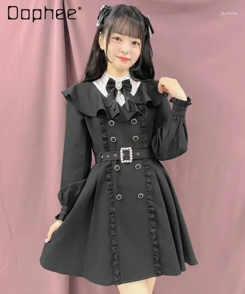 Robes décontractées rojita sweet courte robe noire dames 2024 printemps japonais mine style lolita manche longues pour femmes vestidos