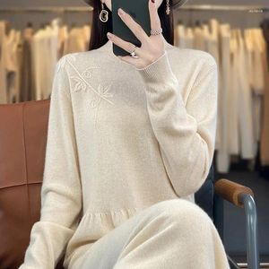 Casual jurken Rongyi Merino Wool 2024 Herfst- en winterjurk Dameskleding Half-helft Hoog Hoglover Long Top Fashion Korean