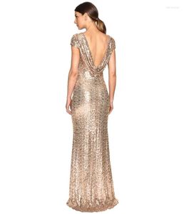 Casual jurken Rose Gold Mermaid Korte mouwen Backless Long Beach Pailletten Wedding Place -hofjurk