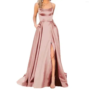 Robes décontractées en or rose en satin satin élégant solide cocktail de cocktail mode sexy