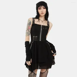 Vestidos casuales Estilo Rosetic Vestido gótico Sin mangas Halter Negro Vintage Femenino Personalizado Clips de papel Irregular Hemming