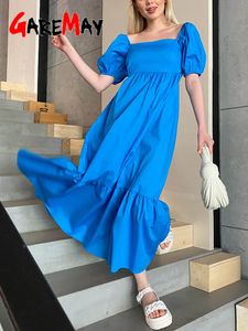 Vestidos casuales Royal Blue Women's Summer Maxi Dress 100% Cotton A-line Casual Mujer Midi Dress Long Vintage Vestidos elegantes para mujeres 230413