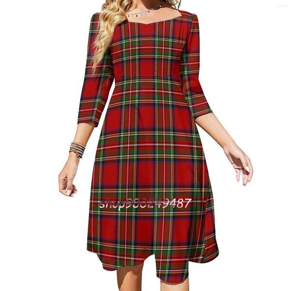 Vestidos informales Royal Stewart Tartán Plaid Square Neck Vestido Lindo estampado suelto Fiesta de la playa elegante