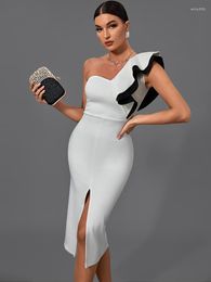 Robes décontractées robe de soirée à volants 2023 femmes blanc moulante élégant Sexy Midi soirée Club haute qualité été tenue d'anniversaire