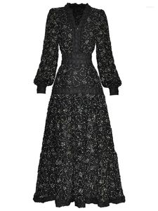 Casual jurken runway lente herfst damesontwerper hoogwaardige prachtige feest beroemdheid elegante borduurapparatuur midi -jurk