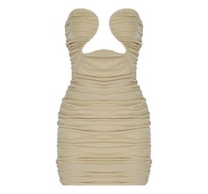 Casual Jurken S 2021 Vrouwen Zomer Zwart Naakt Uitgesneden Strapless Ruches Korte Mini Feestjurk Whole2137792