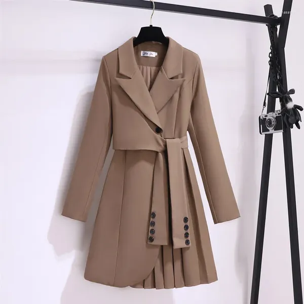 Robes décontractées S-4xlaumnom Winter Fashion Notched Cold Robe Chic Femme Trench Coat Lace Up Tail