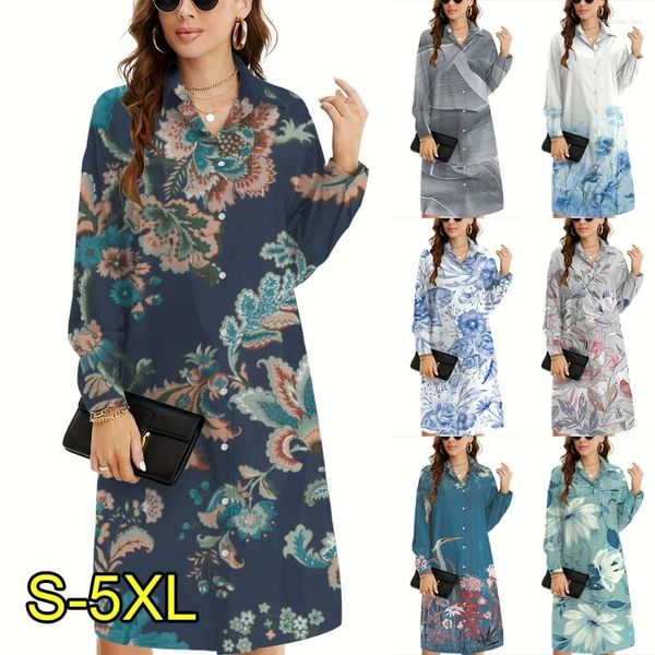 Vestidos informales S-5XL Moda coreana Camisa larga Vestido Lapa elegante de la solapa plisada Mujeres 2024 Winter and Winter Ropsing Street Wear