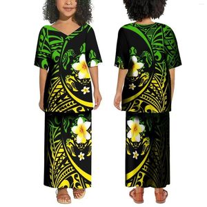 Robes décontractées samoa Robe pour enfants personnalisée Fille Puletasi Summer Summer à manches courtes élégantes Long Jupe en V Vagire de conception et Polynésien