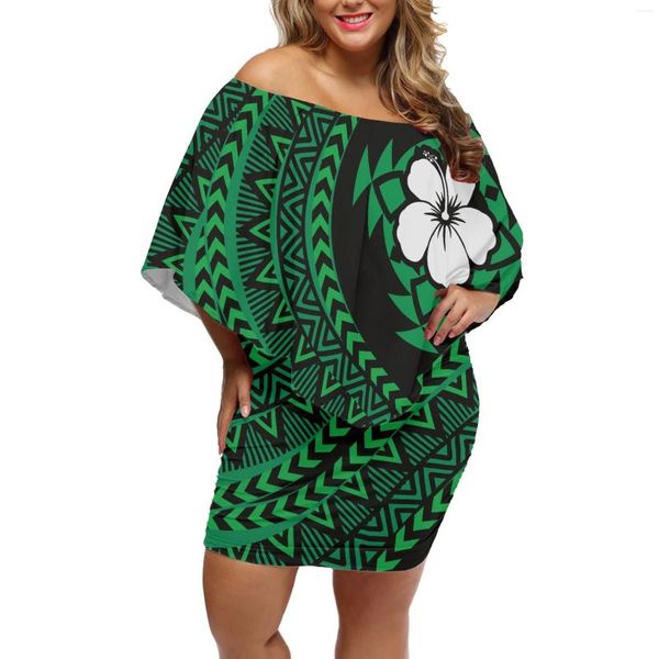 Vestidos informales Samoa Tatuaje de tatuaje Forma de estampado Sexy Vestido de verano cómodo Vestido de la media manga de collar de una sola línea para mujeres para mujeres