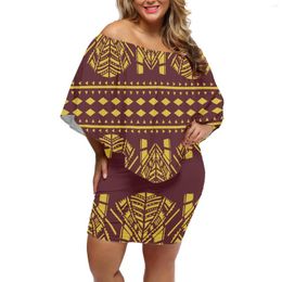 Casual jurken Samoan National Print Off-The-Shoulder Sexy Dress Summer Women Fashion strakke halve mouw Daily Holiday Cover the Bottom