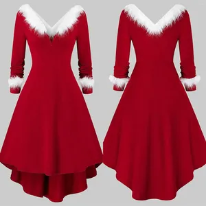 Robes décontractées Santa Claus Cosplay Costume Noël Festif Sexy Rouge Sans Bretelles Robe Brodée Robes De Verano Mujer 2023