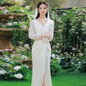 Robes décontractées robe de mariée légère en satin 2024 POGRAMENTS DE VOYAGE SIMPLE SOIT DE CERTIFICATE