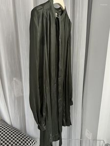 Robes décontractées Satin femmes robe à col rond couleur unie à manches longues à lacets boutons élégant femme 2023 automne Robes