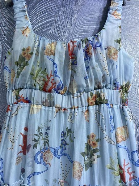 Robes décontractées vend une imprimerie robe d'été sexy couleur bleue couleurs florales gâteau à volants