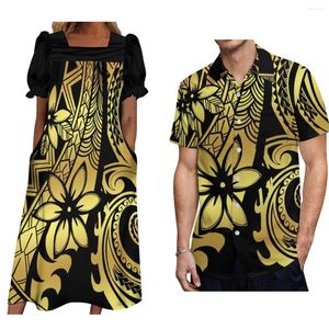 Robes décontractées Vente Mumu Robe élégante pour femmes Micronésie Samoan Tribal Tattoo Correspondant Chemise pour hommes Costume de couple