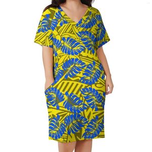 Casual jurken verkopen Pacific Art Persoonlijkheid V-hals Jurk Dames Tonga Polynesisch Tribal Design Gezellige zak met korte mouwen