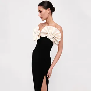 Casual Jurken Semmer Arrivals Zwarte Kleur Mouwloze Vrouwen Sexy Off-The-Shoulder Split Bandage Bodycon Jurk Elengant Avondfeest