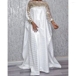 Robes décontractées Sequin broderie mode robes de soirée élégantes pull taille ample longue Maxi Robe blanche Robe africaine Dashiki