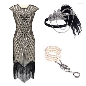 Casual jurken pailletten franjes uit de jaren 1920 gatsby paisley vintage kralen flapper feestjurk met 20s accessoires set pluse