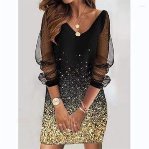 Robes décontractées Sequin maille femmes Robe été pull Midi taille douce dame basique jupe crayon mode col en V Robe moulante