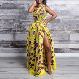 Robes décontractées robe africaine sexy femme mode floral imprimé diy multi-port de bandage haute taille maxi femelle divisée de la robe de soleil