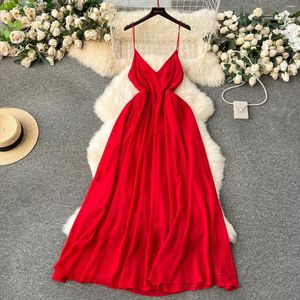 Casual jurken Sexy Backless High Taille Hollow Bandage Vneck Slip Dress A-Line Summer Beach Vestidos Women Evening Party Sundress