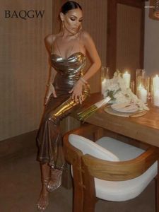 Casual jurken sexy backless outfit dames clubjurk verjaardag ruches ontwerp goud geperste stof spaghettibandjes slank potlood zomer 2024