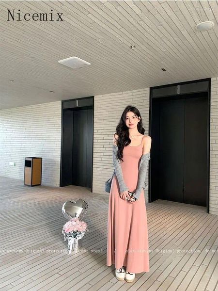 Robes décontractées sexy robe glissante rose sans dos d'été Vêtements de mode coréens