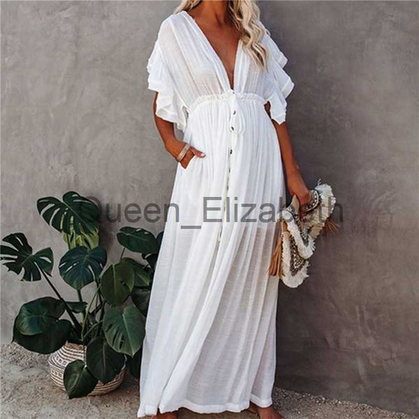 Robes décontractées Sexy Bikini Cover-ups Longue Tunique Blanche Casual Summer Beach Dress Femmes Élégantes Beach Wear Maillot De Bain Cover Up J230614