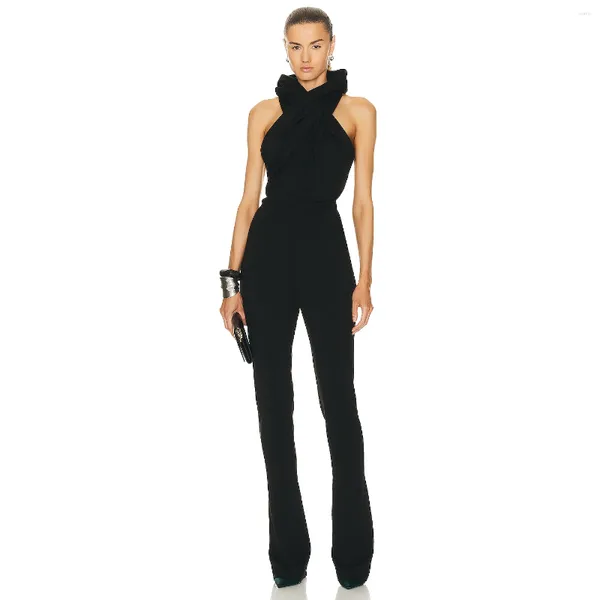 Vestidos casuales Sexy Black Backless Supsuit Bodysuit tensado para mujeres Ropa de monos de fitness