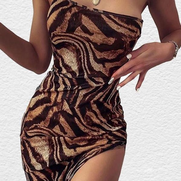 Vestidos casuales Vestido bodycon sexy Mujeres llamativas Split Leopard Print Single Slip Street Long para Party Club